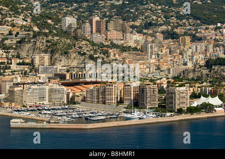 Fontvieille e Montecarlo vista dall'elicottero Cote d Azur Monaco Foto Stock