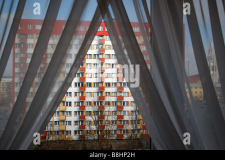 Highrise socialista blocchi a partire dalla fine degli anni settanta in Bialystok in Polonia orientale Foto Stock