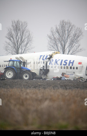 La Turkish airlines aereo si schianta vicino Aeroporto Schiphol di Amsterdam, Paesi Bassi Foto Stock