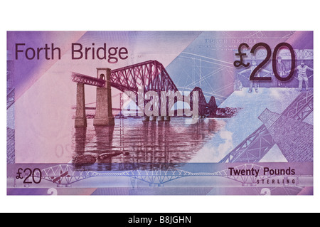 dh Bank of Scotland reverse MONEY SCOTLAND UK 20 sterline Banconota Forth ponte indietro scottish 20 libbre valuta di banconote note Foto Stock