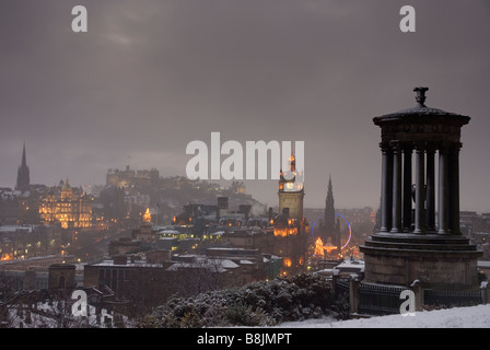 Vista da Calton Hill una sera d'inverno, Edimburgo Midlothian, Scozia Foto Stock