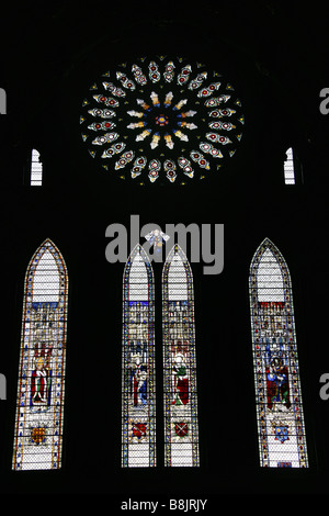Città di York, Inghilterra. Transetto Sud rosone, che commemora la fine della guerra dei Roses. Foto Stock