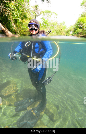 Scuba Diver Prata fiume Bonito Mato Grosso do Sul in Brasile Foto Stock