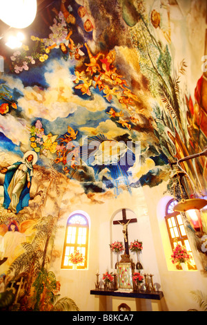 Illustrazione sul soffitto della chiesa del Sacro Cuore di Gesù nella città di fondo sull'isola dei Caraibi Saba nelle Antille olandesi Foto Stock