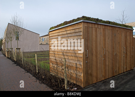 I campi di argilla abbordabili di eco-case di sviluppo, Elmswell, Suffolk, Regno Unito. Foto Stock