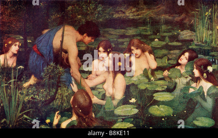 Hylas e l'acqua ninfe, dopo la pittura di J W Waterhouse Foto Stock