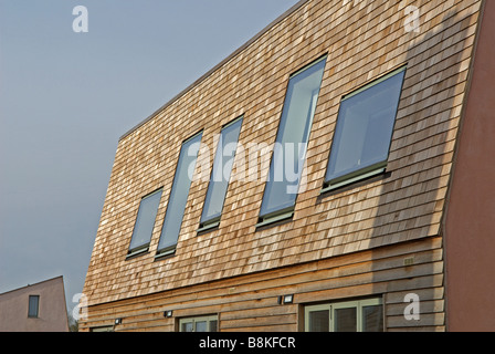 I campi di argilla abbordabili di eco-case di sviluppo, Elmswell, Suffolk, Regno Unito. Foto Stock