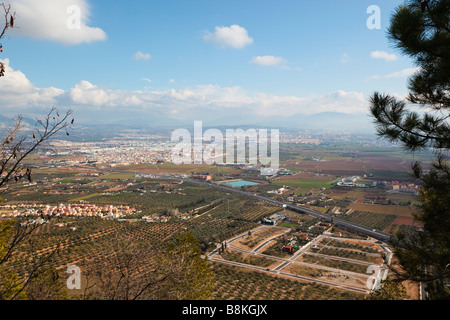 Vista aerea della pianura o vega di Granada e AUTOVIA A92 vicino a Atarfe provincia di Granada Spagna Foto Stock