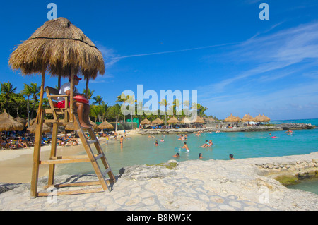 Area di spiaggia Xcaret Eco parco archeologico di Playa del Carmen Quintana Roo stato Riviera Maya la penisola dello Yucatan in Messico Foto Stock