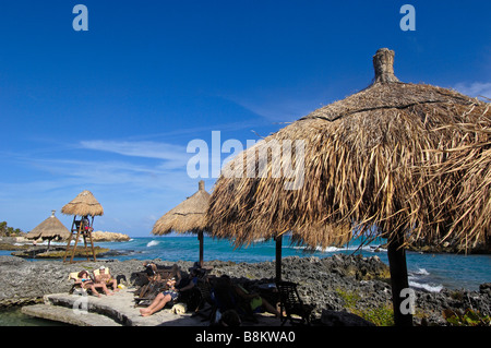 Area di spiaggia Xcaret Eco parco archeologico di Playa del Carmen Quintana Roo stato Riviera Maya la penisola dello Yucatan in Messico Foto Stock