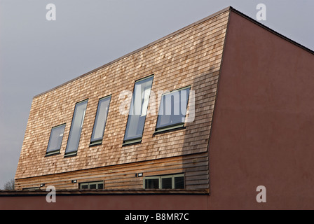 I campi di argilla abbordabili di eco-case di sviluppo, Elmswell, Suffolk, Regno Unito. Foto Stock