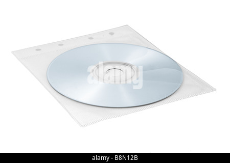 Compact disc in busta di plastica su sfondo bianco Foto Stock