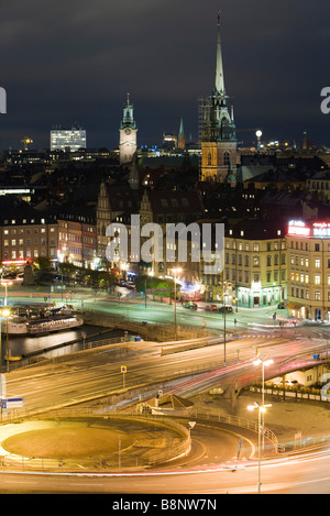 La Svezia Sodermanland, Stoccolma, Slussen, scena notturna Foto Stock