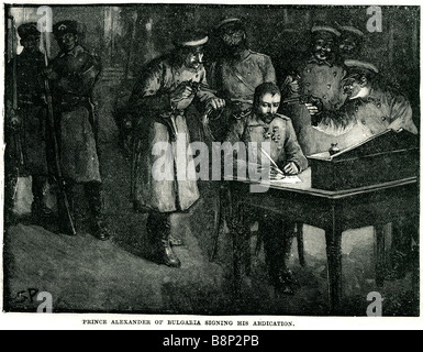 Il principe Alexander di Bulgaria firma la sua abdicazione Battenberg Foto Stock