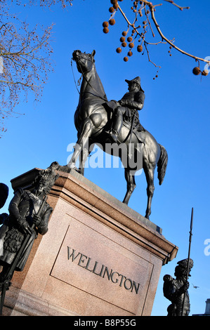 Statua di Wellington, Hyde Park, Londra. Foto di Patrick patricksteel in acciaio Foto Stock