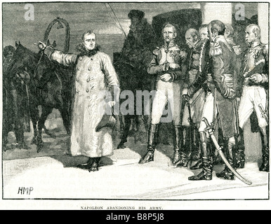 Napoleone abbandonando il suo esercito 1812 Bonaparte imperatore leader politico militari Foto Stock