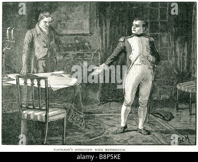 Napoleone intervista a Metternich Klemens Wenzel principe von Metternich politico austro-tedesca più Guerra Napoleonica Foto Stock