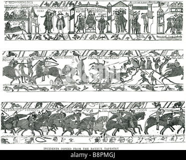 Incidenti copiati dall'Arazzo di Bayeux l'Arazzo di Bayeux (francese: Tapisserie de Bayeux) è un 50 cm da 70 m (20 in da 230 ft Foto Stock