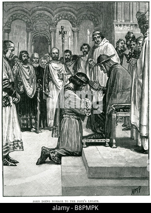 John facendo omaggio al papa legato pontificio Giovanni (23 dicembre 1166 - 19 ottobre 1216) aveva regnato come Re di Inghilterra dal 6 aprile 1199, u Foto Stock