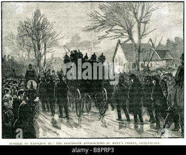 1873 funerali di Napoleone III processione avvicinando St Mary's Chapel chislehurst Foto Stock
