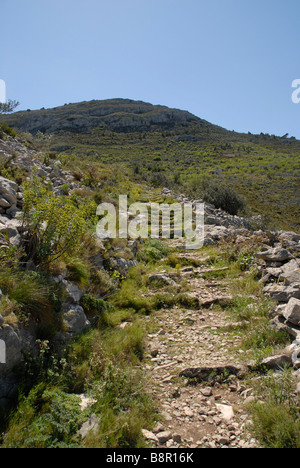 Intensificato mozarabo trail Baranc Infern, Vall de Laguart, Benimaurell, Provincia di Alicante, Comunidad Valenciana, Spagna Foto Stock