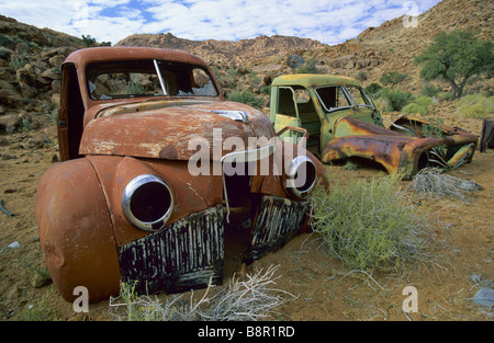 Rusty auto rottamate, Namibia, Namtib Farm Foto Stock