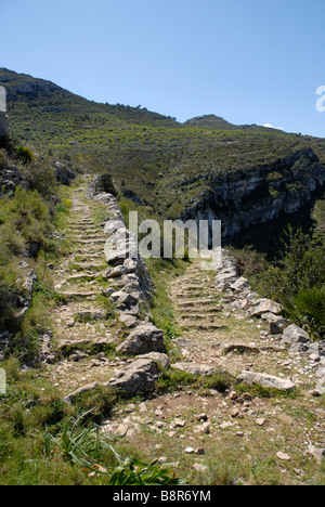 Zig-zag mozarabo trail Barranc de Infern, Vall de Laguart, Benimaurell, Provincia di Alicante, Comunidad Valenciana, Spagna Foto Stock