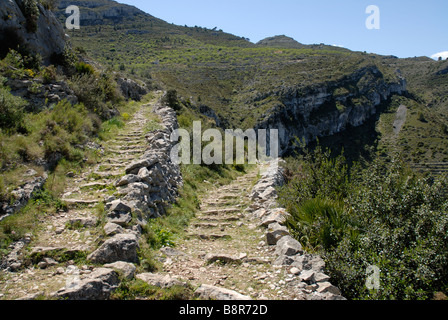 Mozarabo trail Barranc de Infern, Vall de Laguart, Benimaurell, Provincia di Alicante, Comunidad Valenciana, Spagna Foto Stock