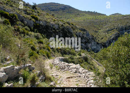 Mozarabo trail Barranc de Infern, Vall de Laguart, Benimaurell, Provincia di Alicante, Comunidad Valenciana, Spagna Foto Stock