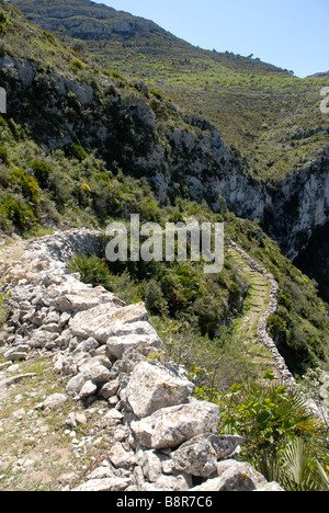 Mozarabo sentiero sulla collina, Vall de Laguart, Benimaurell, Provincia di Alicante, Comunidad Valenciana, Spagna Foto Stock