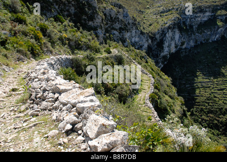 Mozarabo sentiero sulla collina, Vall de Laguart, Benimaurell, Provincia di Alicante, Comunidad Valenciana, Spagna Foto Stock