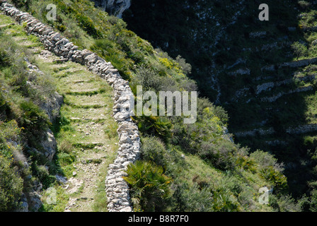 Mozarabo sentiero sulla collina, Vall de Laguart, Benimaurell, Provincia di Alicante, Comunidad Valenciana, Spagna Foto Stock