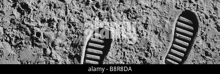 Moon boot piedi stampe impressioni sulla luna. Foto da Paddy McGuinness. paddymcguinness Foto Stock