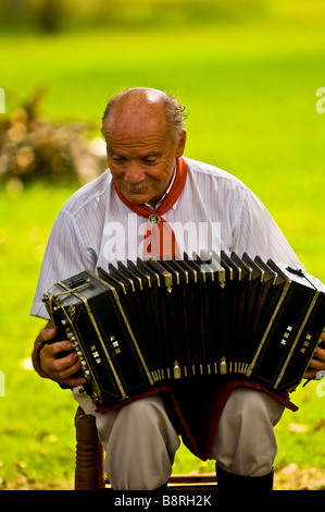 Gaucho argentino suona la sua fisarmonica in un ranch Foto Stock