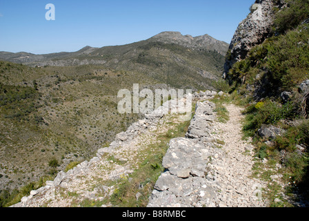 Mozarabo ripido sentiero sulla collina, Vall de Laguart, Benimaurell, Provincia di Alicante, Comunidad Valenciana, Spagna Foto Stock