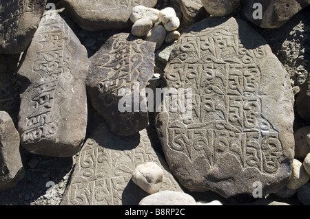 Mani buddista pietra in Ladakh, India, Jammu und Kaschmir Foto Stock