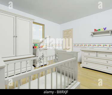 3D render di un moderno servizio baby sitting per bambini interno Foto Stock