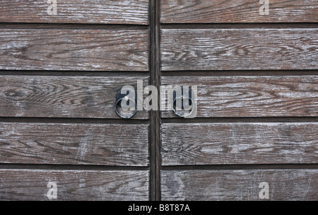 Vecchio portone in legno Storia Locale Centro, Poole Quay, Dorset Foto Stock