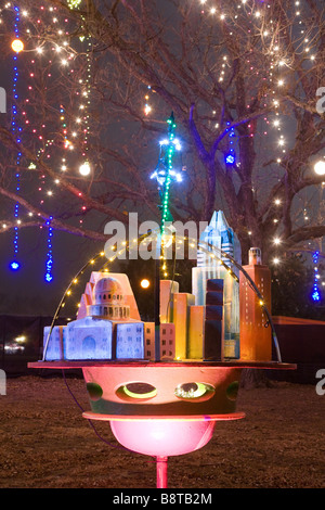 Un avveniristico modello della città di Austin nello spazio esterno del sentiero di luci di Austin in Texas Foto Stock