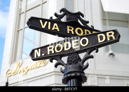 Segnaletica stradale, Rodeo Drive, Beverly Hills, Los Angeles, California, Stati Uniti d'America Foto Stock