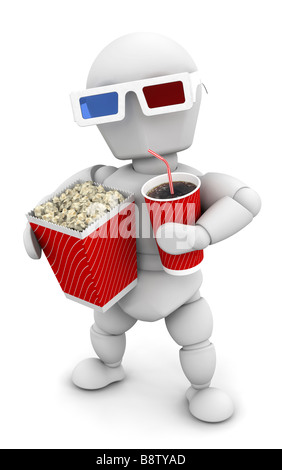 3D render di qualcuno con pocorn e bicarbonato di sodio Foto Stock