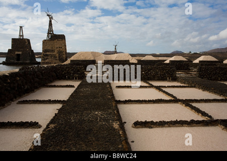 Salinas de Janubio saltmine abbandonati a Lanzarote, Isole Canarie, Spagna. Foto Stock