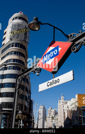 Segno della metropolitana di Callao Madrid Spagna Foto Stock