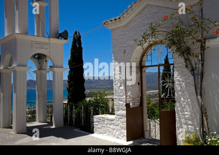 Campanile al monastero di Panayia Spiliani Samos Grecia Foto Stock