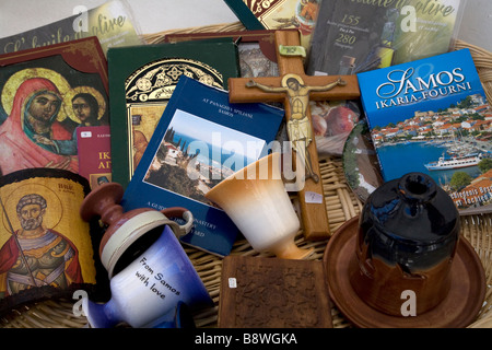 Negozio di souvenir al monastero di Panayia Spiliani Samos Grecia Foto Stock