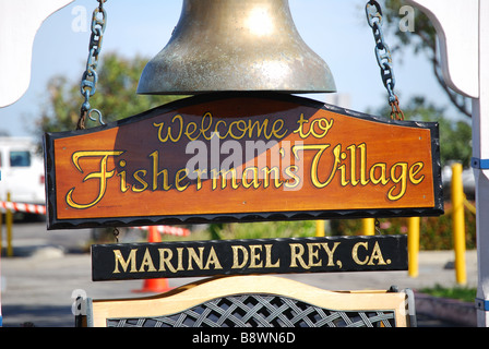 Segno di ingresso, il villaggio di pescatori di Marina del Rey, Los Angeles, California, Stati Uniti d'America Foto Stock