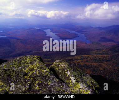 Sunset over Lake Placid da Whiteface Adirondacks Mt New York STATI UNITI D'AMERICA Foto Stock