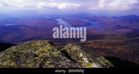 Sunset over Lake Placid da Whiteface Adirondacks Mt New York STATI UNITI D'AMERICA Foto Stock