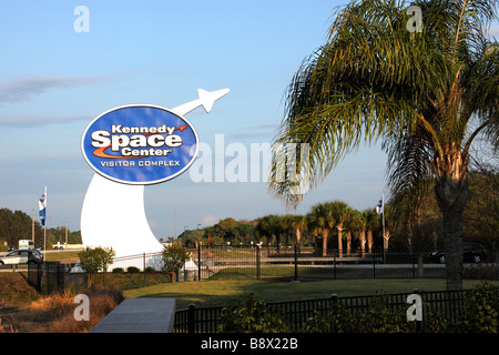 Ingresso alla NASA Kennedy Space Center complesso visitatori, Cape Canaveral, in Florida, Stati Uniti d'America Foto Stock