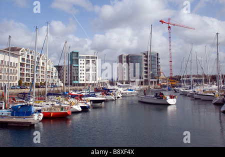 Sutton Harbour Marina in Plymouth Devon,colore, colore, comunicanti, conferendo, connessione, collegamento, conversazione, conversione di Foto Stock